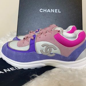 CHANEL Low Top Trainer Sneakers 
Color: /BLUE/PURPLE/PINK Size: W40 (8 US)